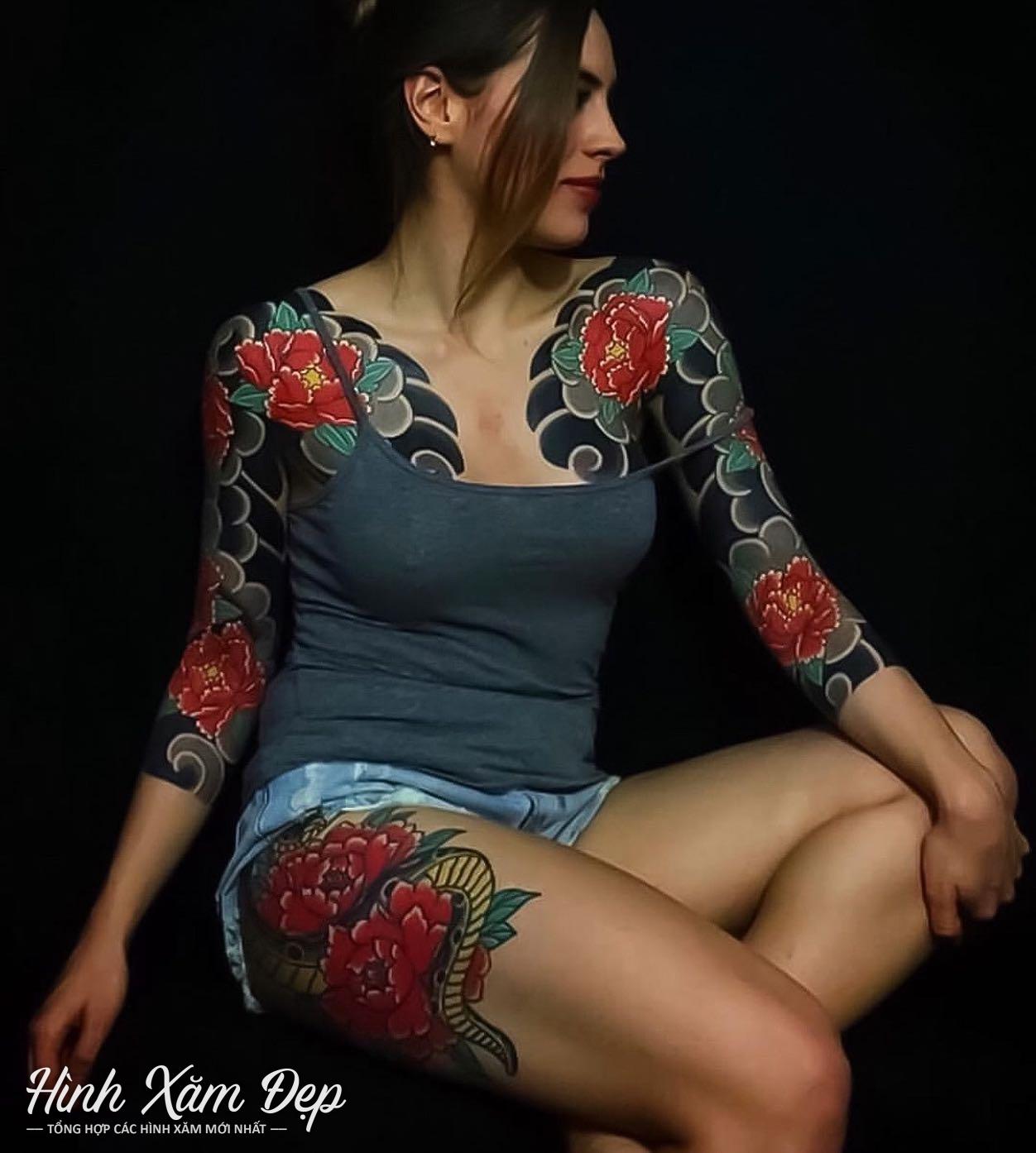 Hình xăm bông hoa full 2 tay (2)