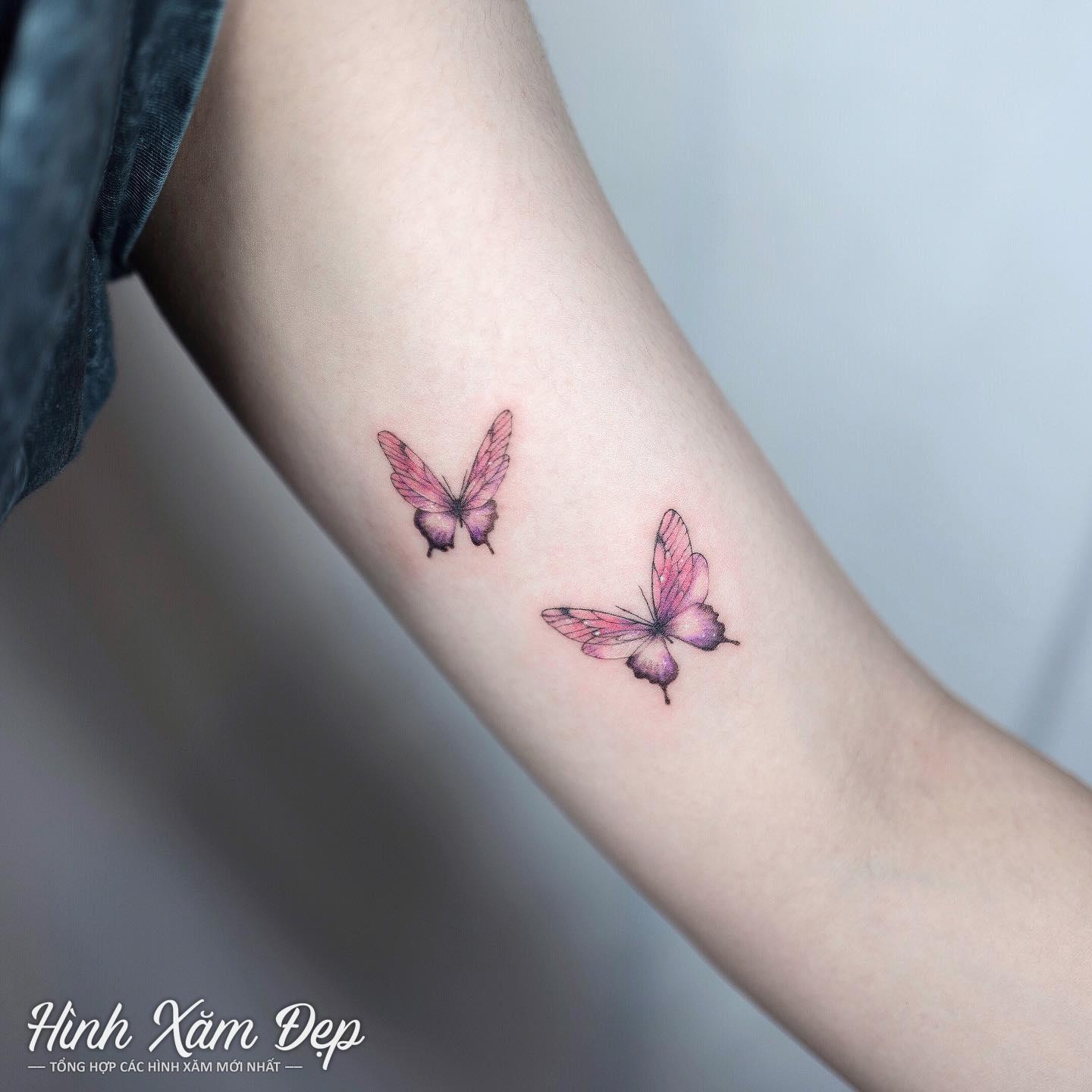 Hình xăm bướm hồng bắp tay