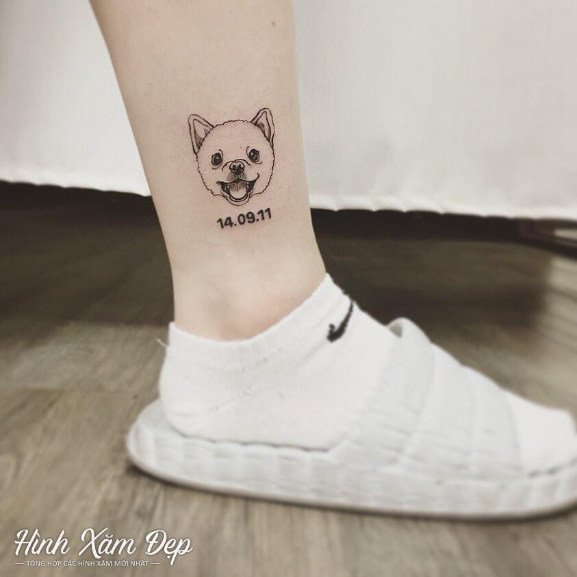 Hình xăm chú chó mini cổ chân