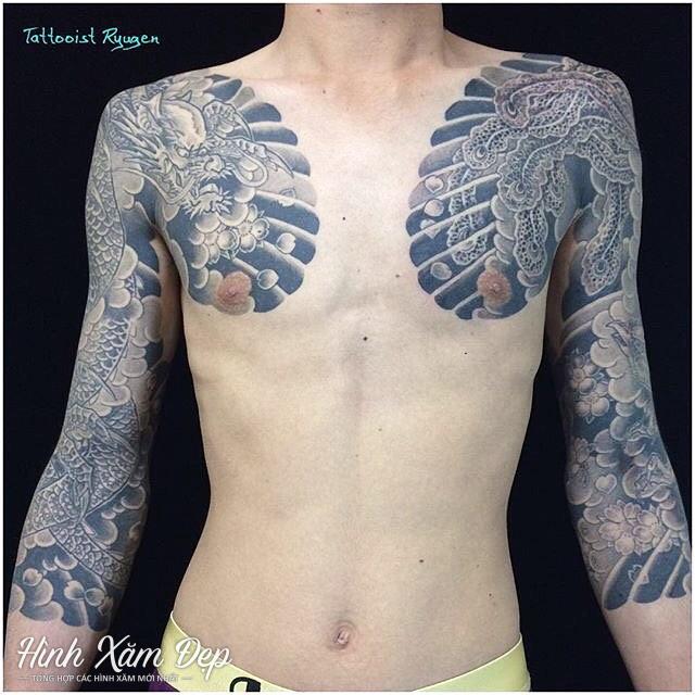 Hình xăm full cánh tay sang ngực