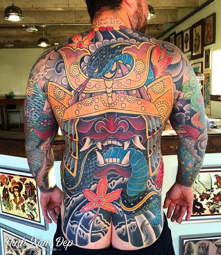 Hình xăm full lưng sang tay