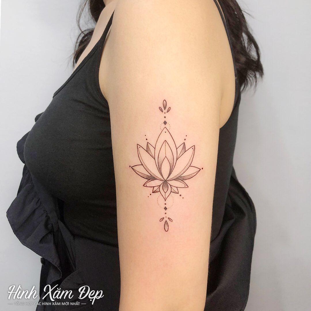 Hình xăm hoa bỉ ngạn bắp tay cho nữ
