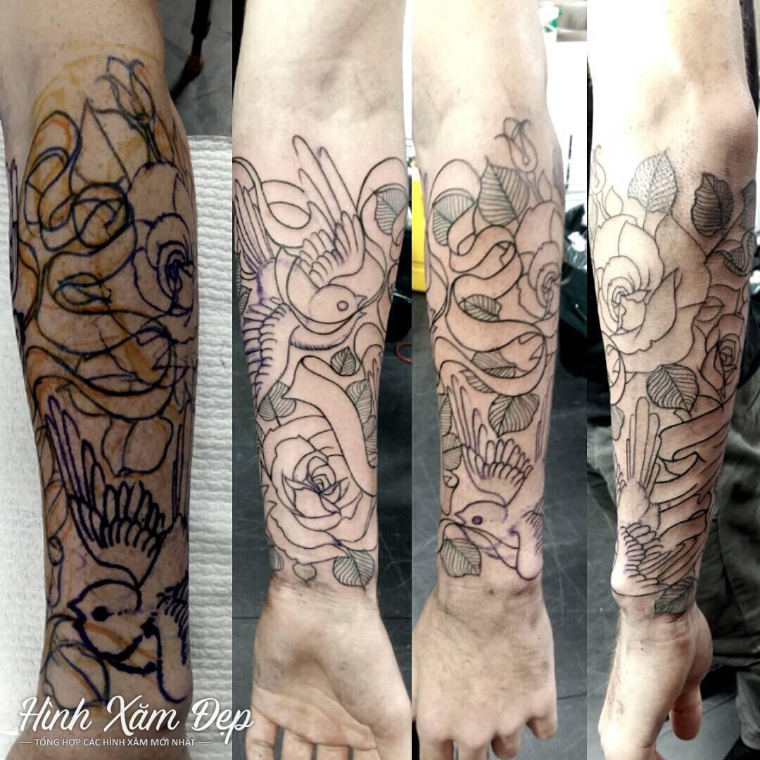 Hình xăm hoa hồng kín tay