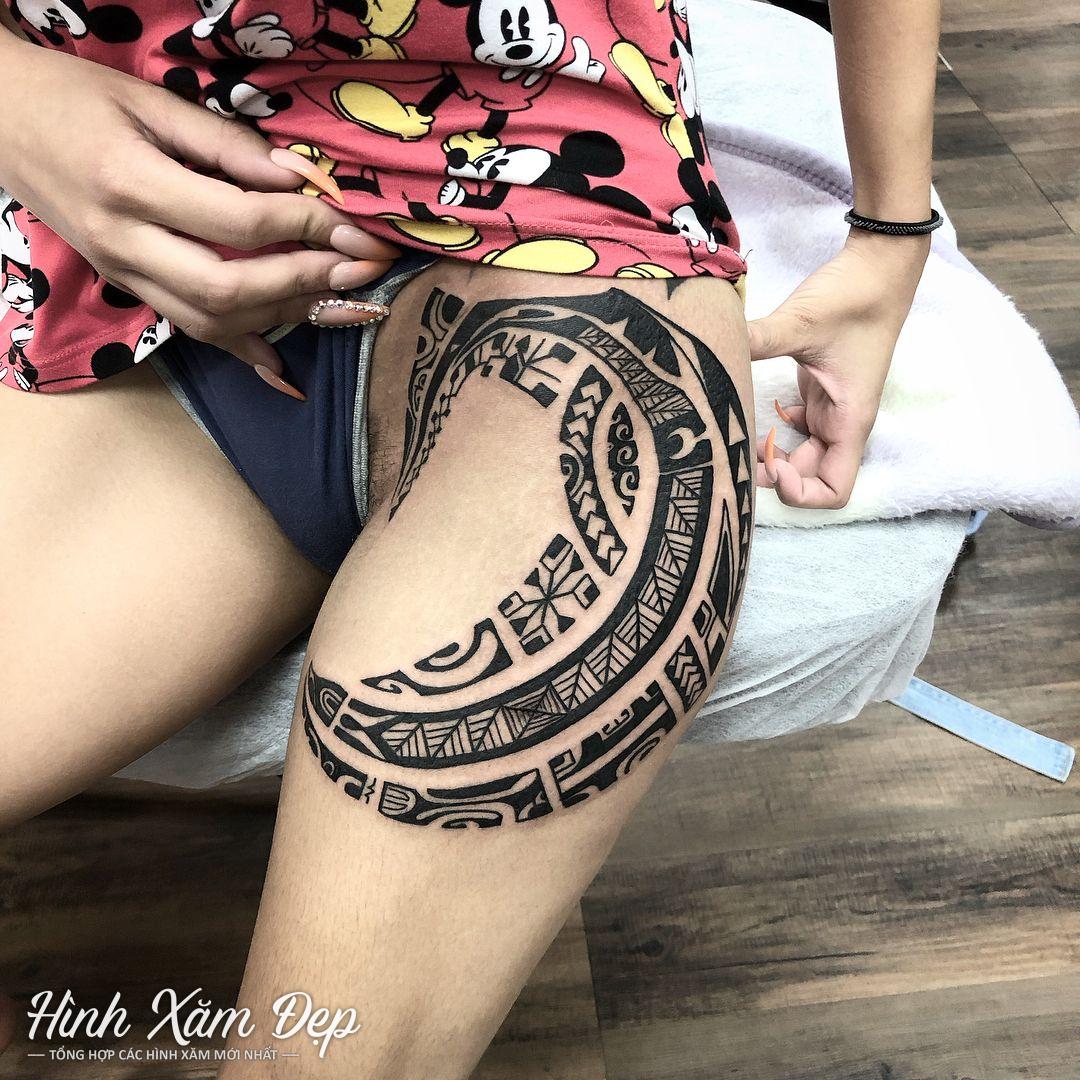 Hình xăm maori độc lạ bắp đùi
