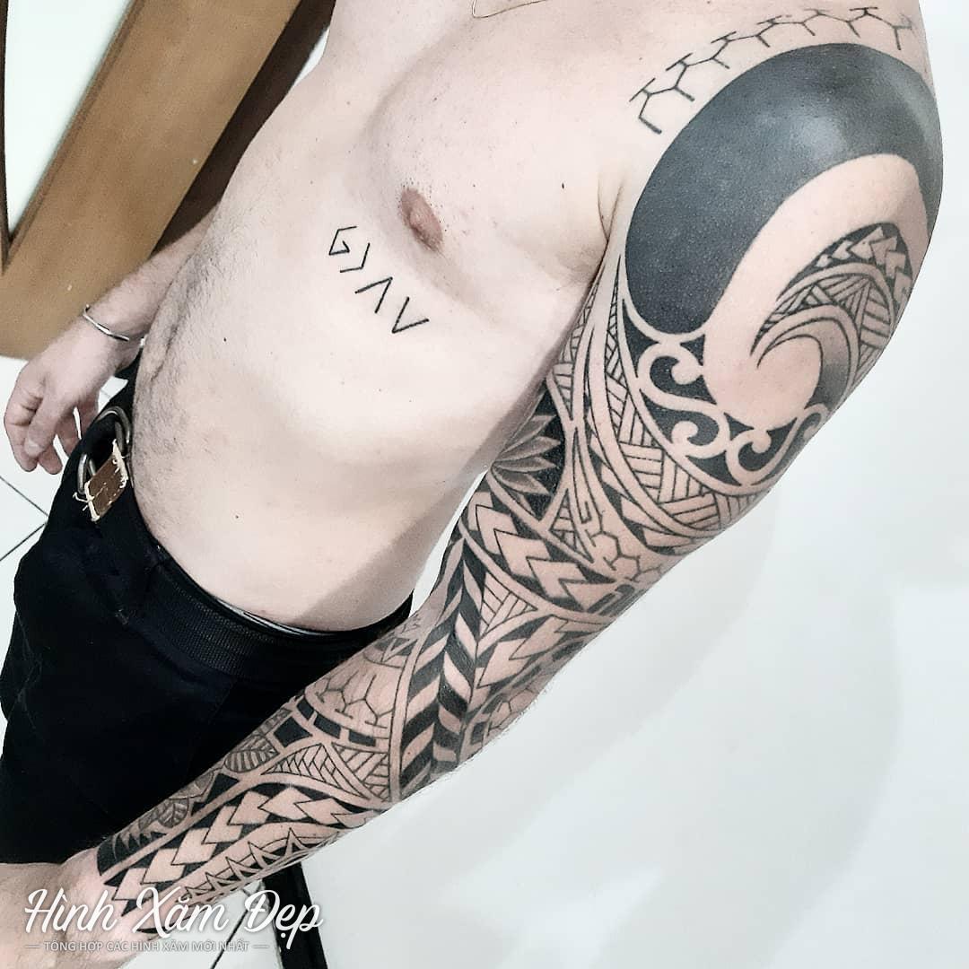 Hình xăm maori full tay cho nam