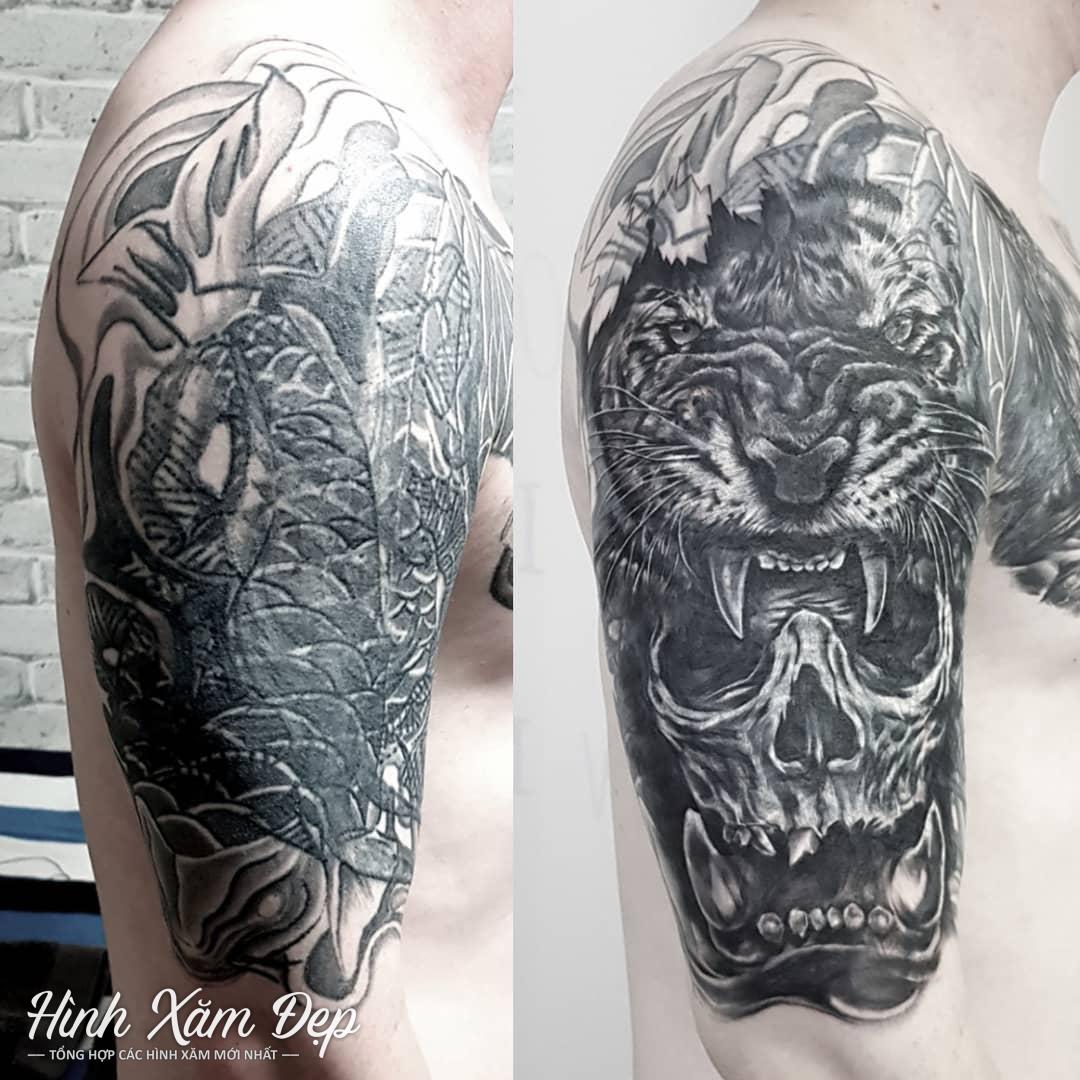 Hình xăm mặt quỷ bắp tay nam (2)