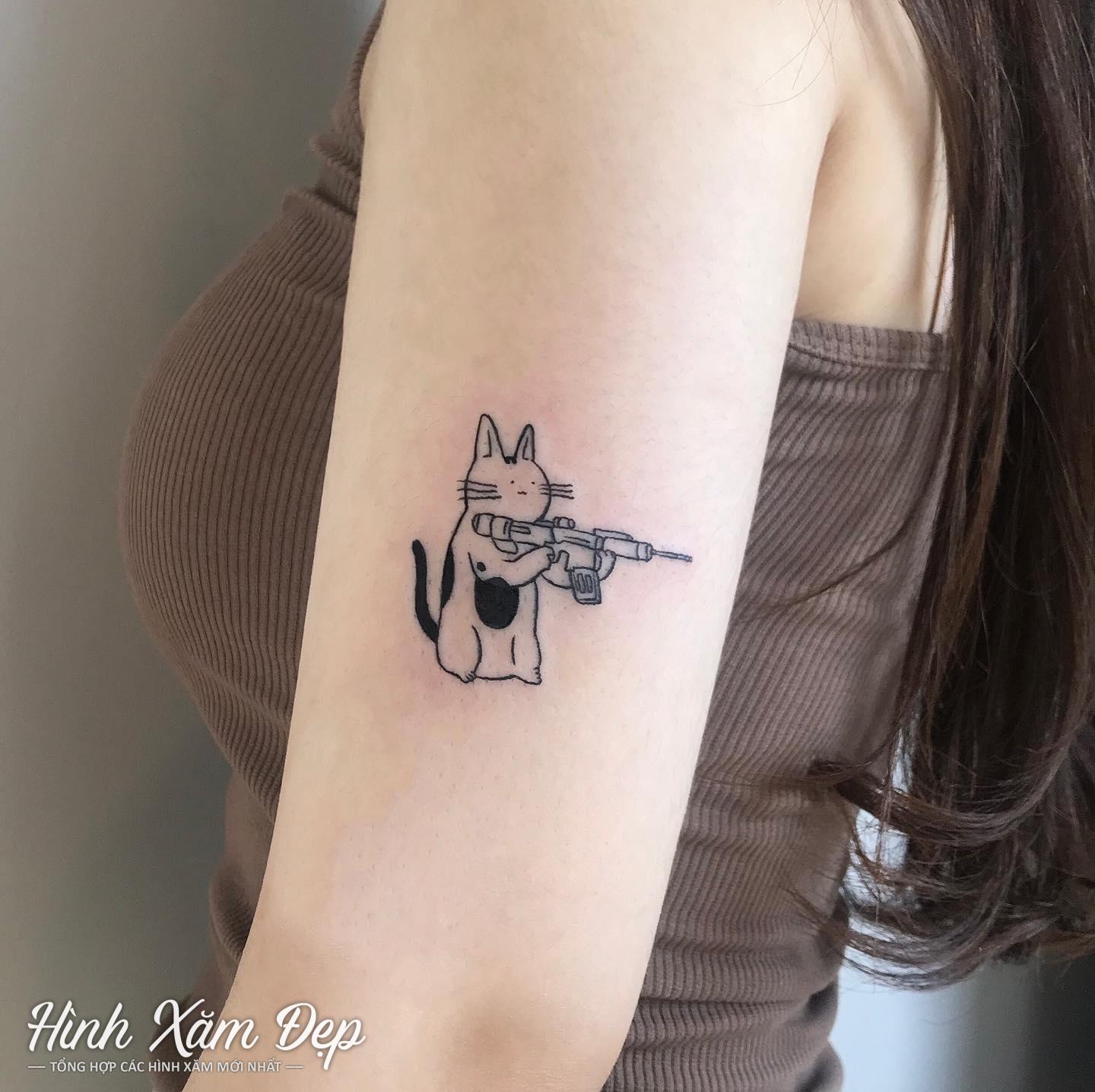 Hình xăm mèo mini bắp tay