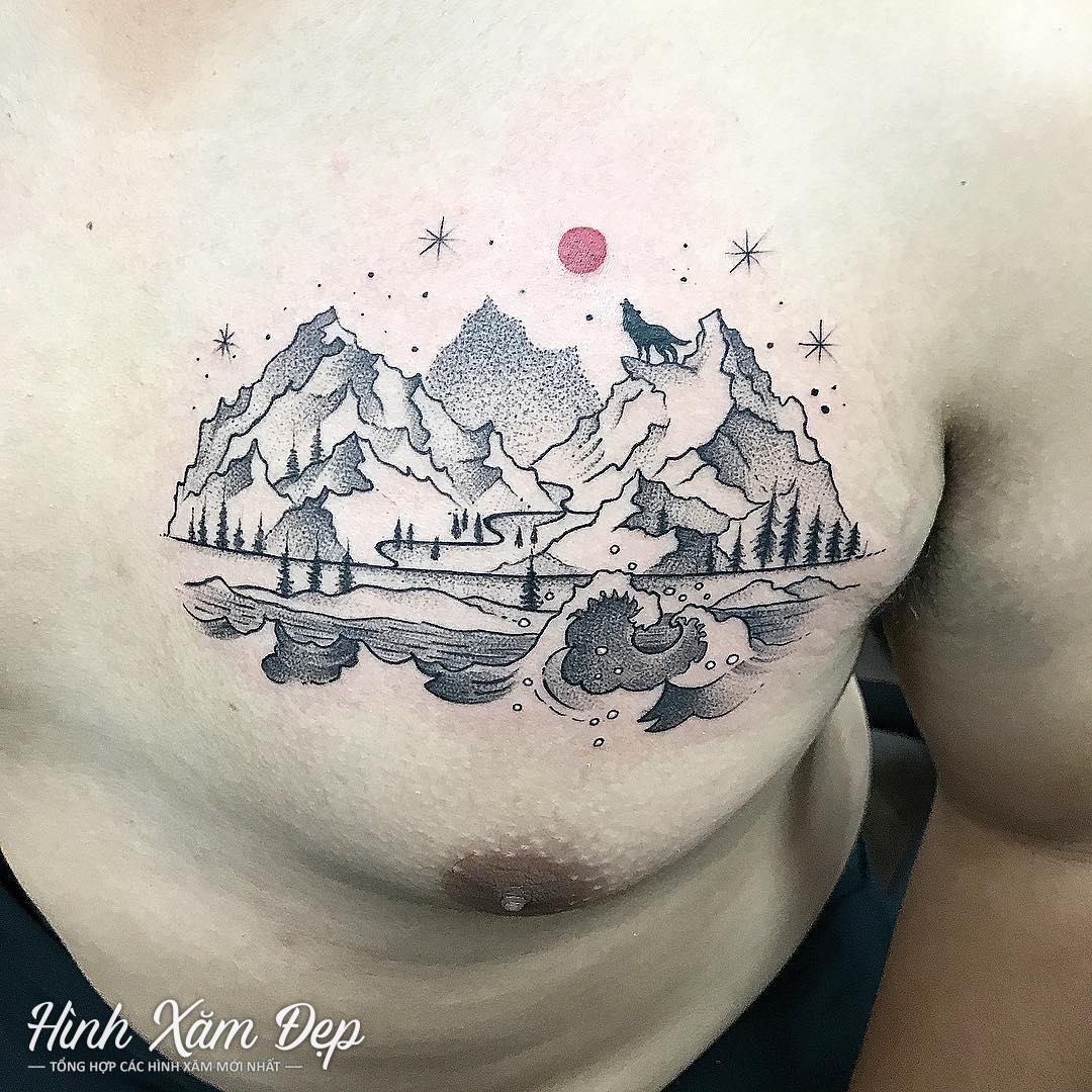 Hình xăm ngọn núi trước ngực