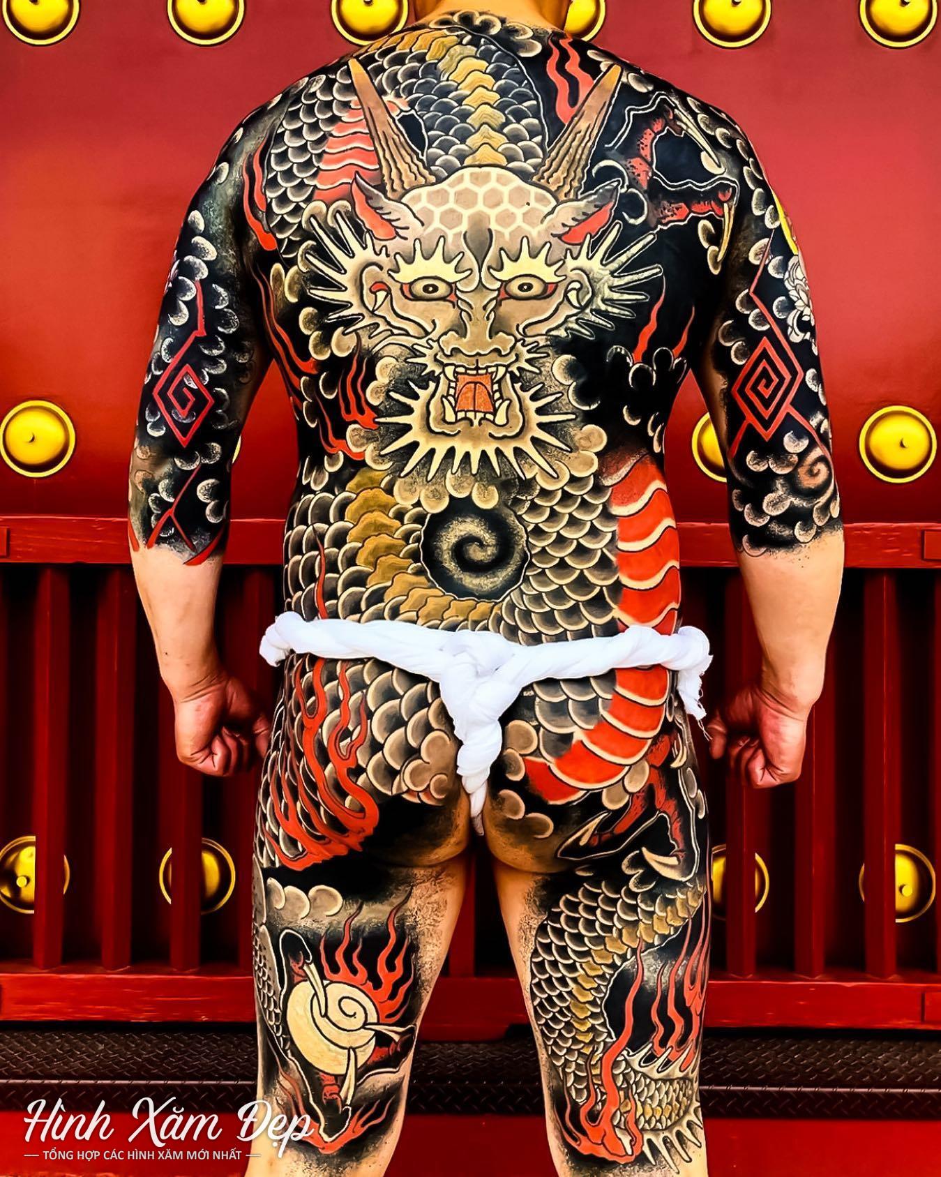 Hình xăm rồng nhật cổ full body
