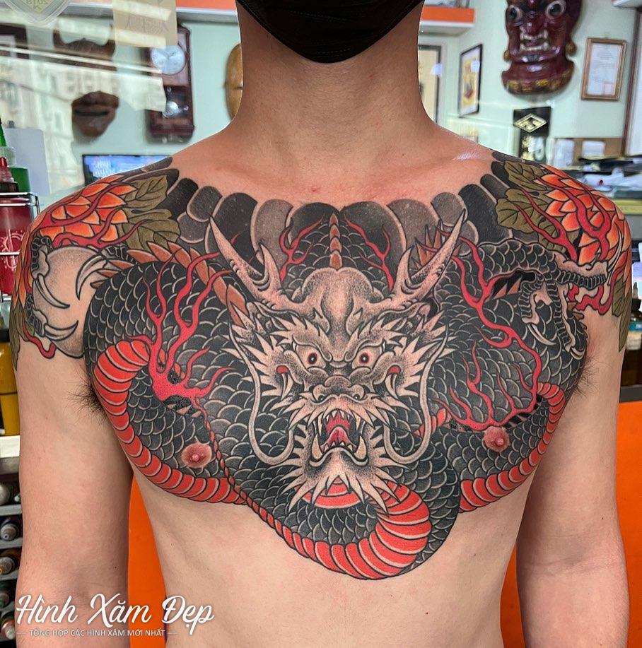 Hình xăm rồng nhật cổ full ngực