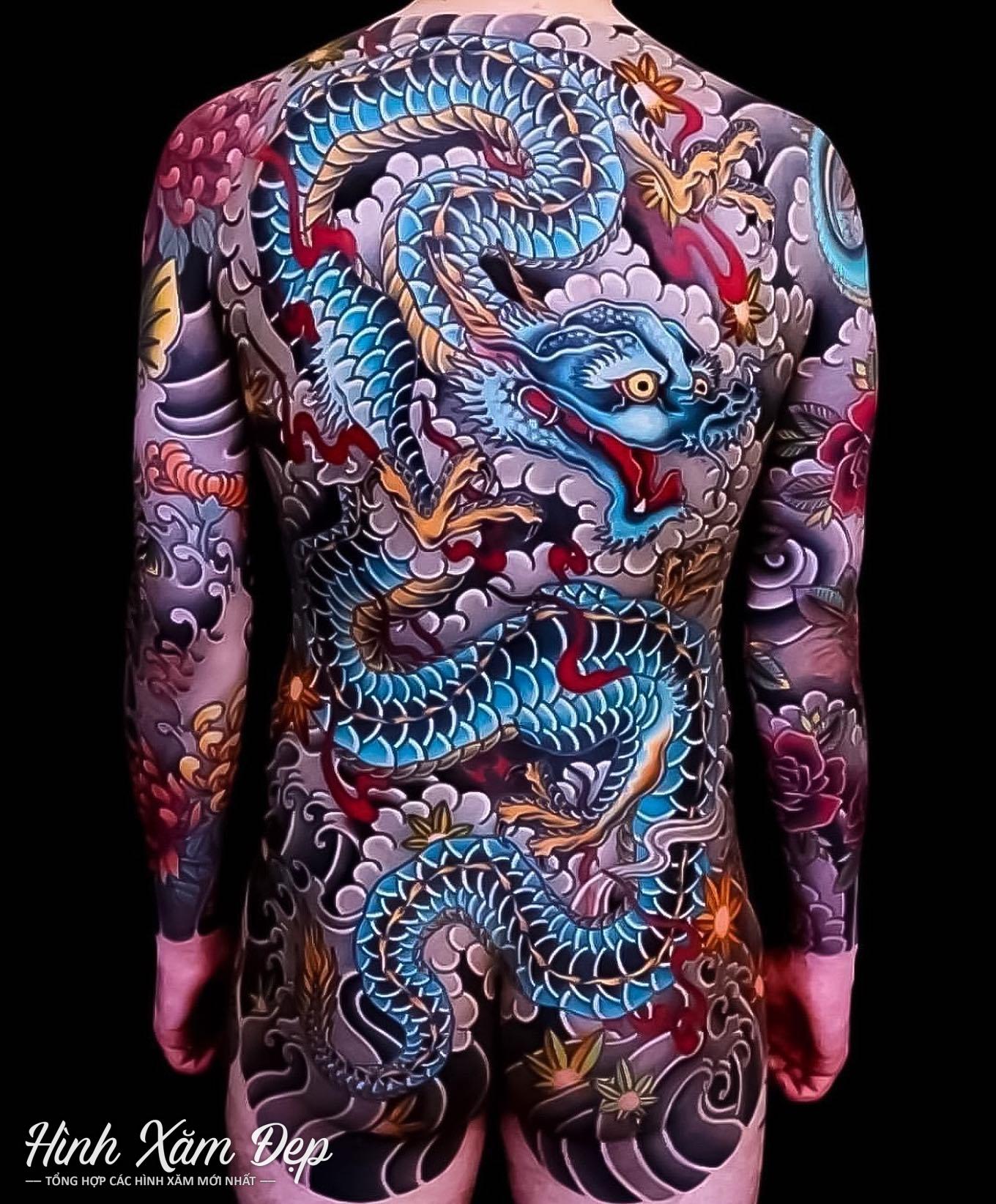 Hình xăm rồng thần full lưng sang tay