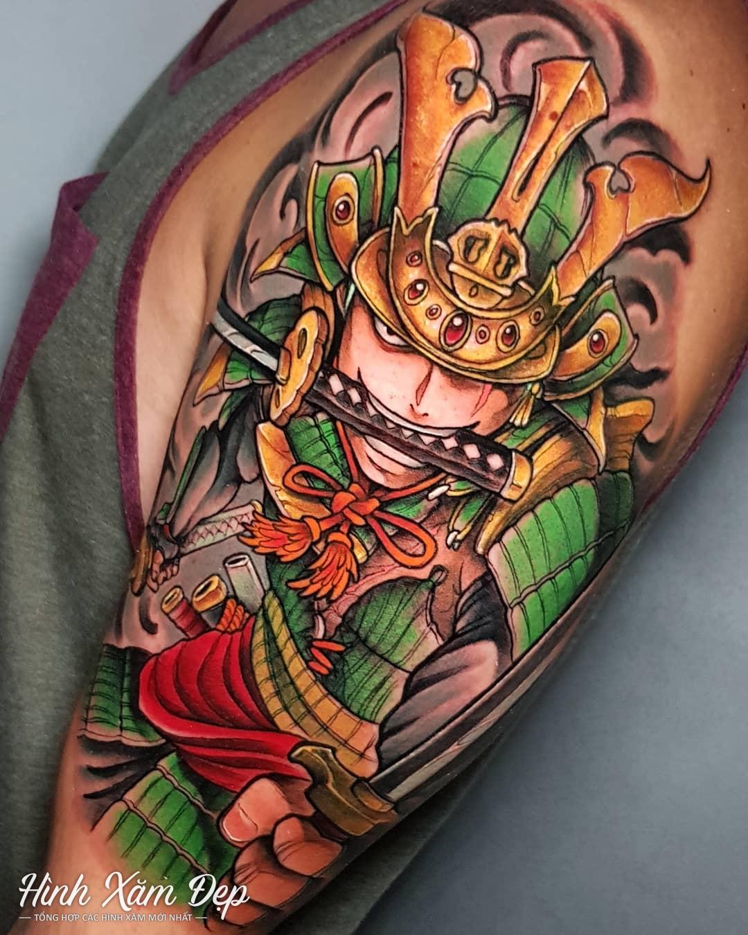 Hình xăm samurai bắp vai cho nam