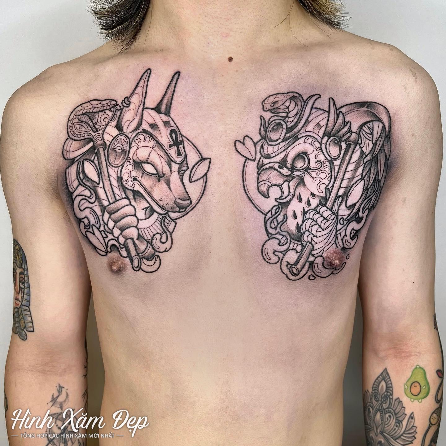 Hình xăm vị thần 2 bên ngực